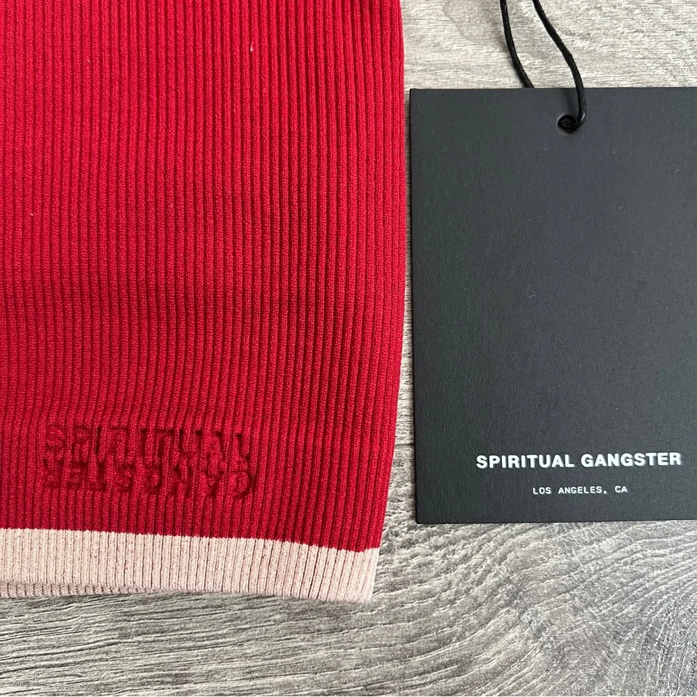 SPIRITUAL GANGSTER Seamless Sports Bra XS Red Ribbed Longline Activewear Workout